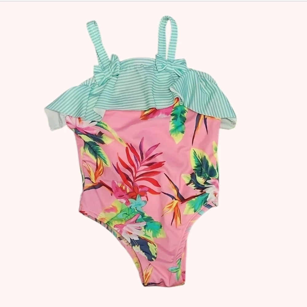 NWT Penelope Mack Pink Floral Kids Swim One Piece
